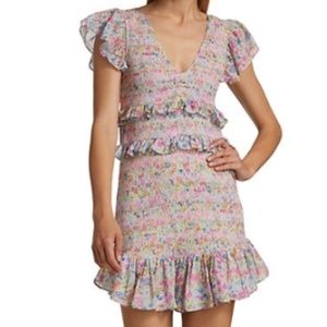 LoveShackFancy Sonora Floral Smocked XS Dress in Coral Reef Waves